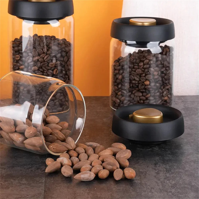 Pote de Armazenamento de Grãos de Café com Vedação a Vácuo, Vidro Transparente, Jarros de Armazenamento de Alimentos, à Prova de Umidade, Extração de Ar, Recipiente Hermético