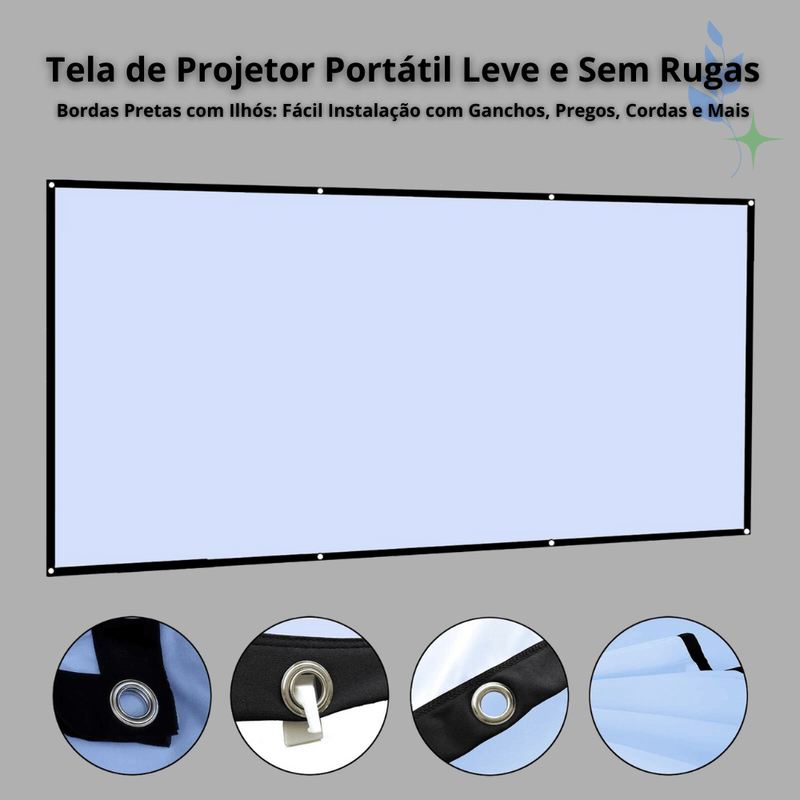 Tela de Projetor Portátil – Sem Rugas, Leve e Versátil - Tamanho de 60 Polegadas, Uso Interno e Externo.